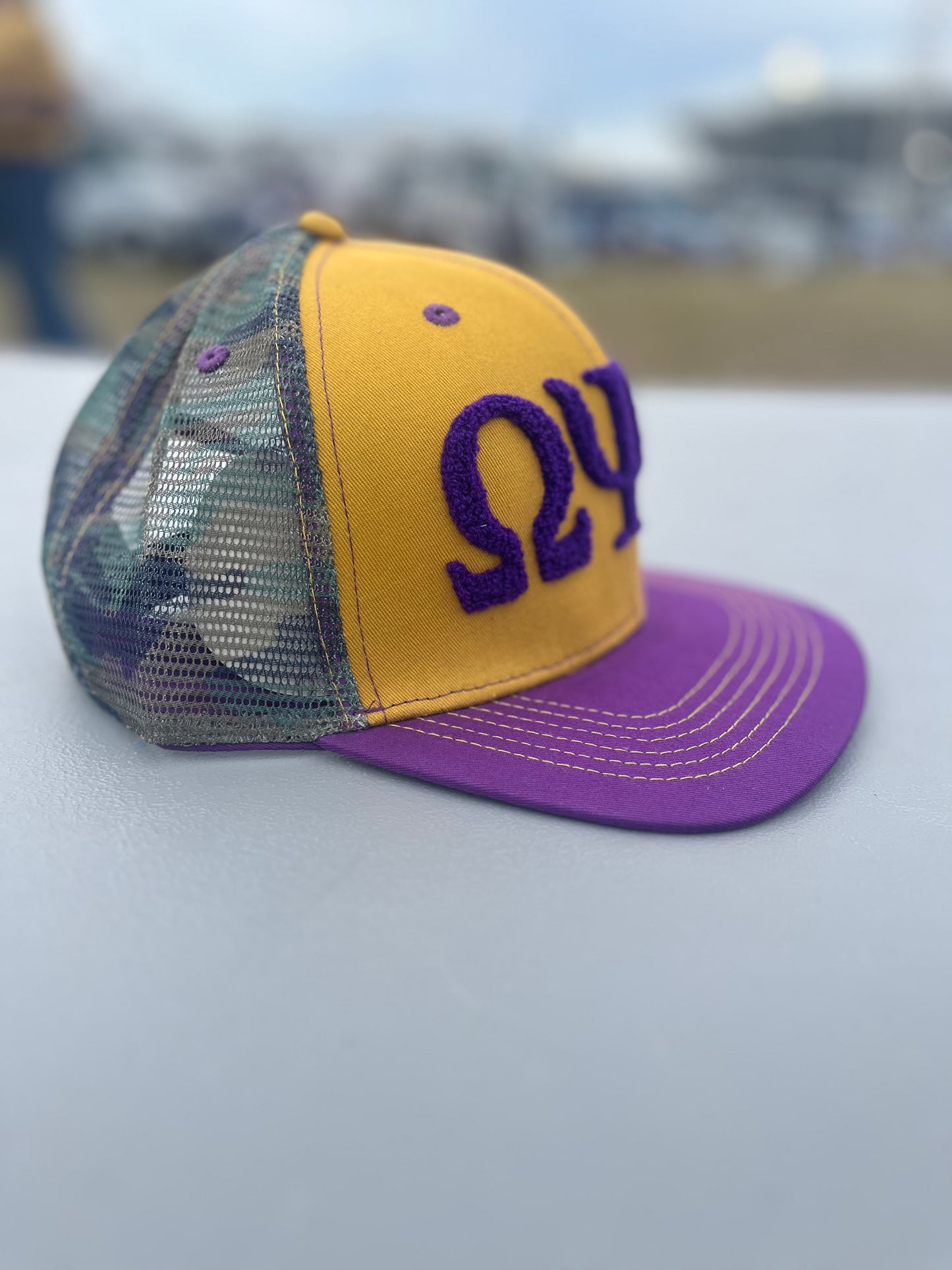 Omega Psi Phi Netback Trucker(Gold Front Camo Back)