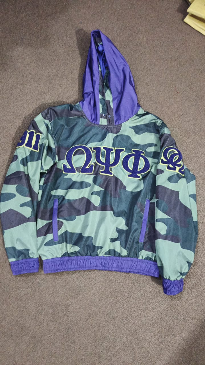 Omega Psi Phi chenille logo pullover hoodie windbreaker