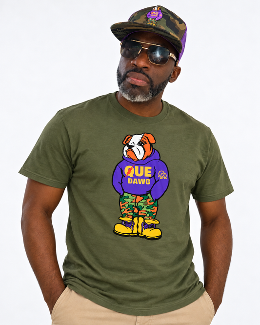 Que Dawg T-Shirt and Camo Trucker Combo