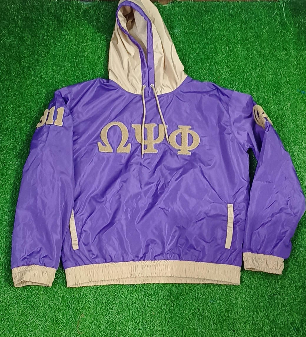 Omega Psi Phi chenille logo pullover hoodie windbreaker