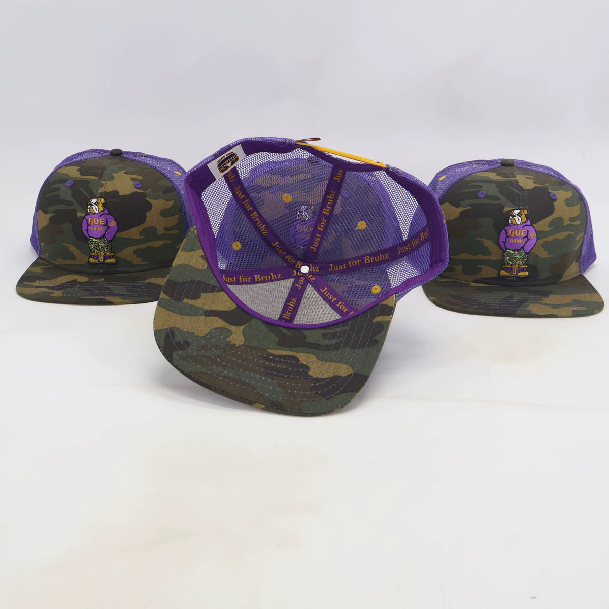 Chenille logo Que Dawg Crewneck Sweatshirt and Camo Trucker Hat Combo