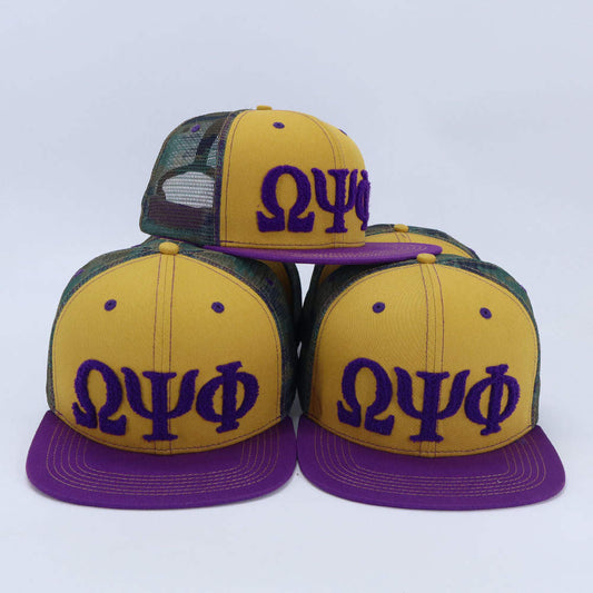 Omega Psi Phi Netback Trucker(Gold Front Camo Back)